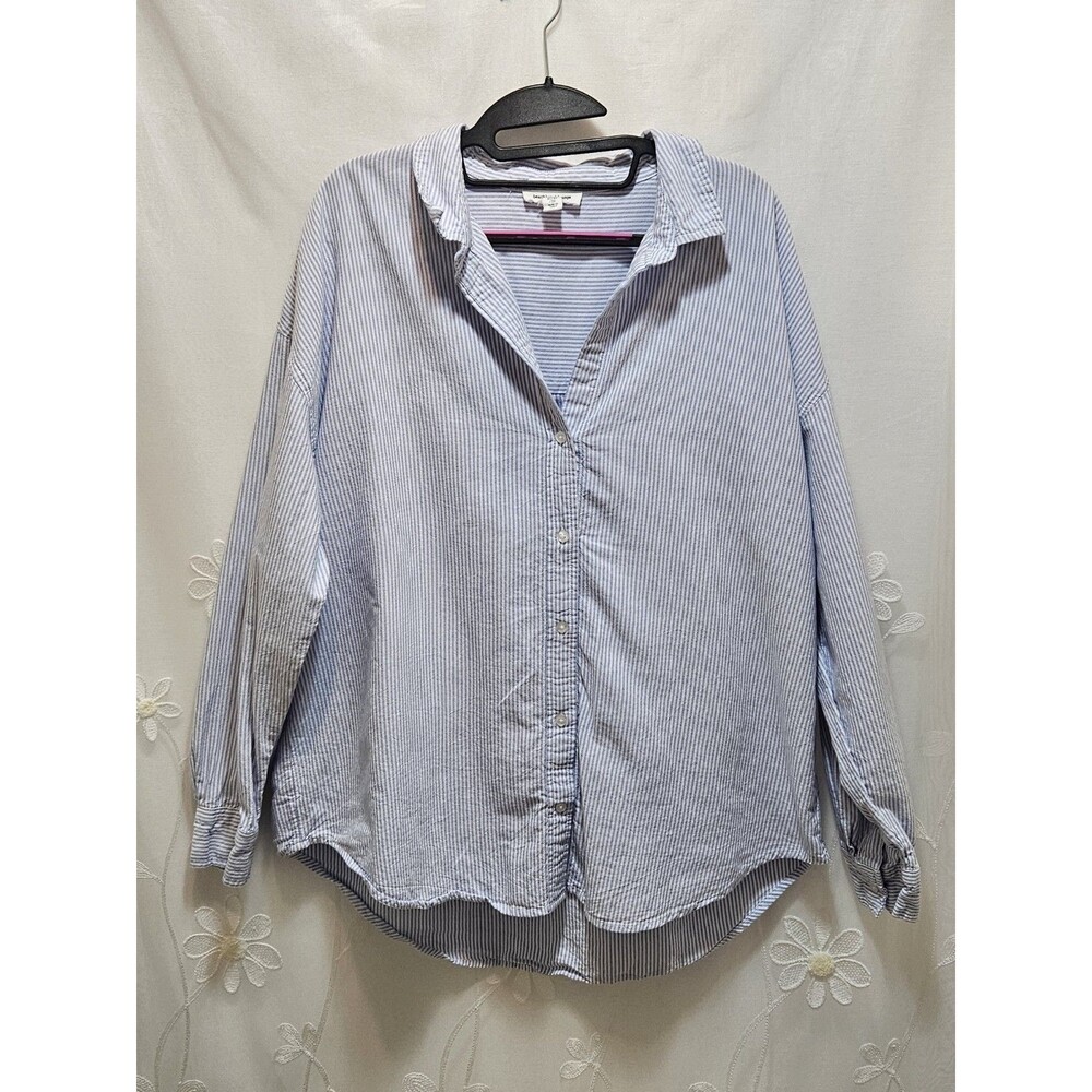 Beach Lunch Lounge Womens XL Blue Top Striped Nautical Boyfriend Timeless Preppy